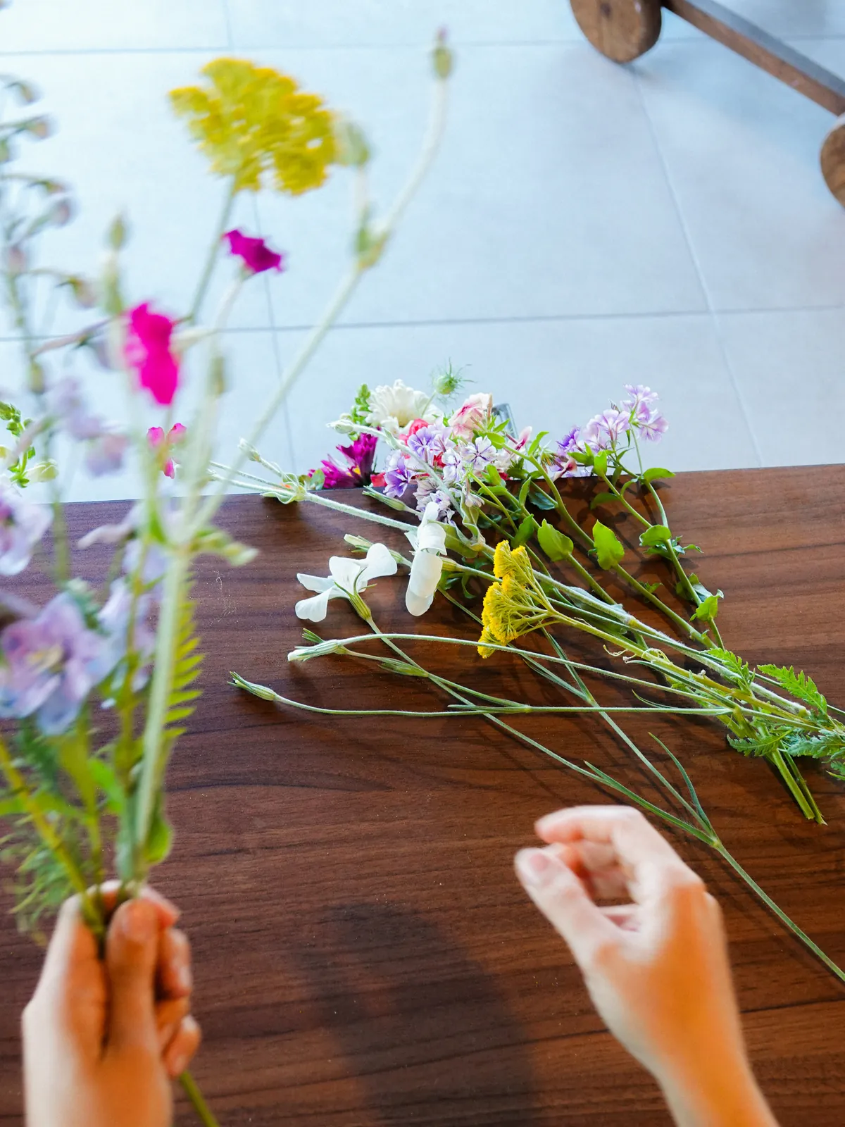 Bouquets réalisés pendant un atelier floral
